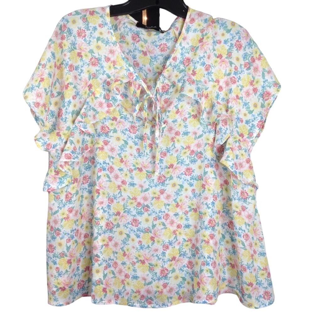 Lipslide Sleeveless Yellow Floral Tie Front Blouse L